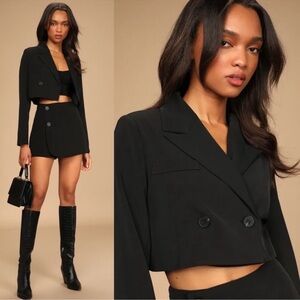 LULUS - NWT Suit ‘Em Up Double-Breasted Cropped Blazer Black Size L